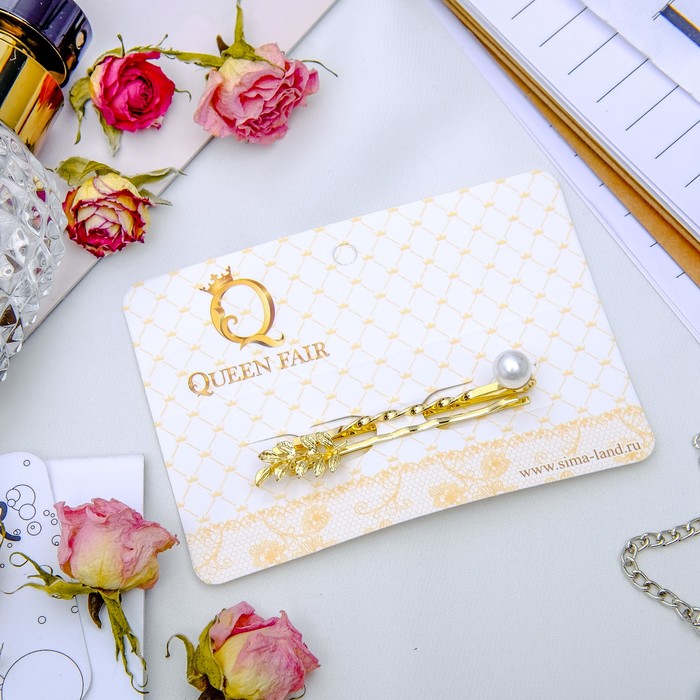 Невидимка для волос "Либерти" 5,5 см, 5 см, жемчужина и веточка