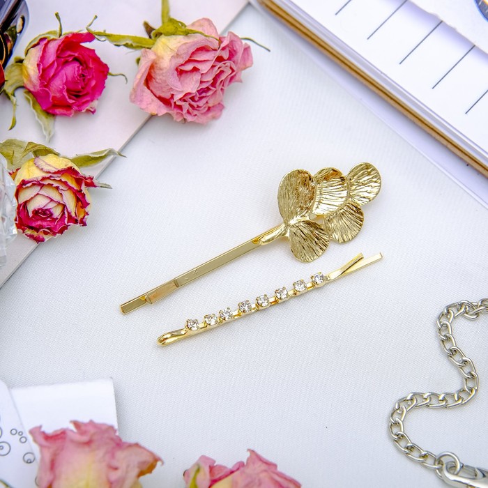 Невидимка для волос "Либерти" 5,8 см, 5 см, стразы и клевер