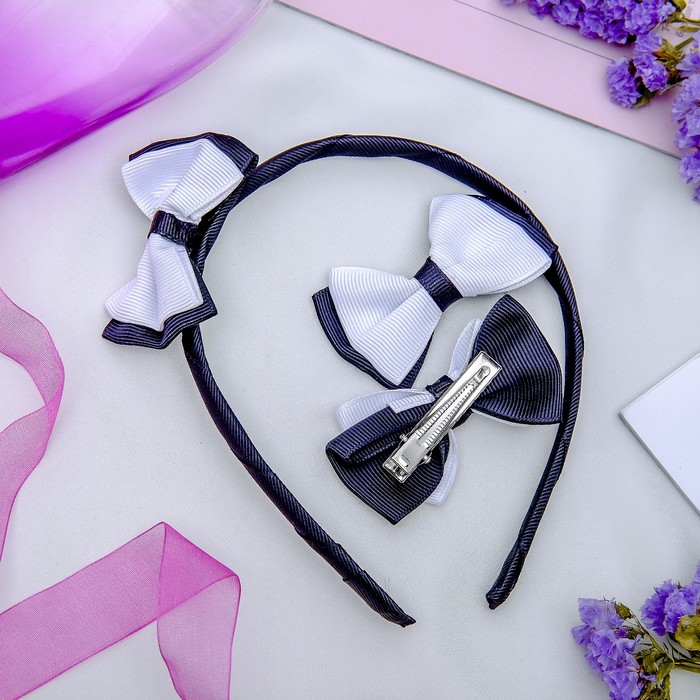 Набор для волос "Милашка" 1 ободок, 2 зажима черно белый