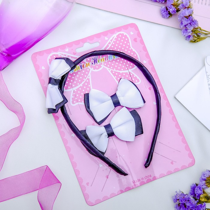 Набор для волос "Милашка" 1 ободок, 2 зажима черно белый