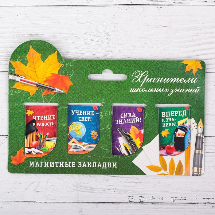 Набор магнитных закладок на подложке "Хранители школьных знаний", 4 шт.