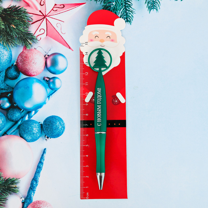 Ручка с линейкой "Счастливый Дед Мороз"