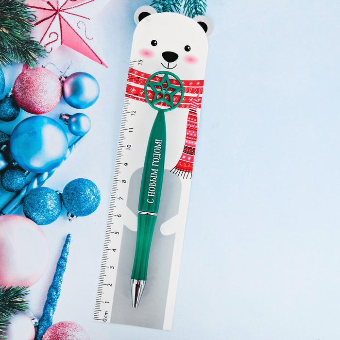 Ручка с линейкой "Мишка"