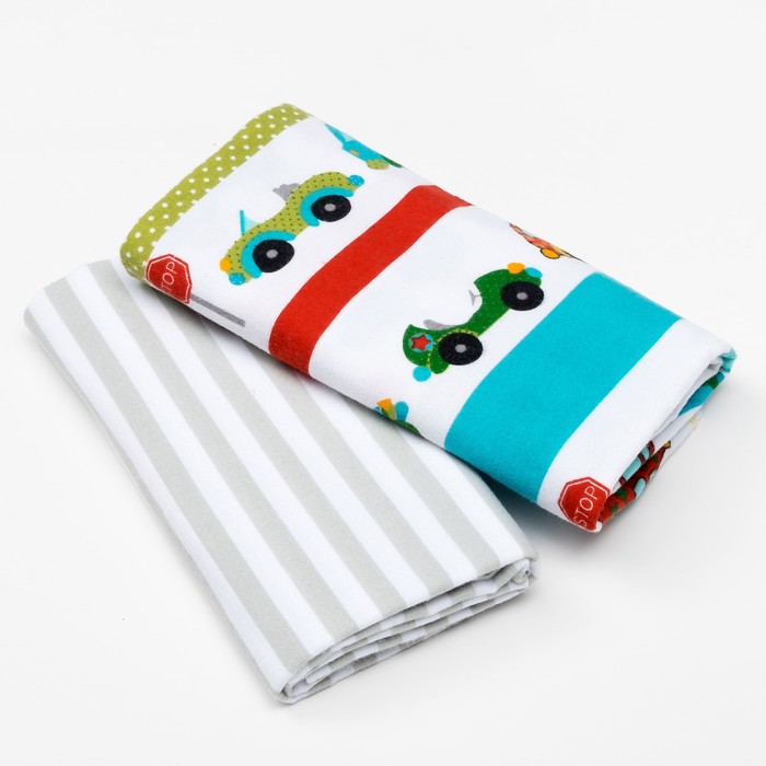 Набор пеленок "Крошка Я" Машинки 75х120 см - 2 шт., фланель, 160 г/м², 100% хлопок