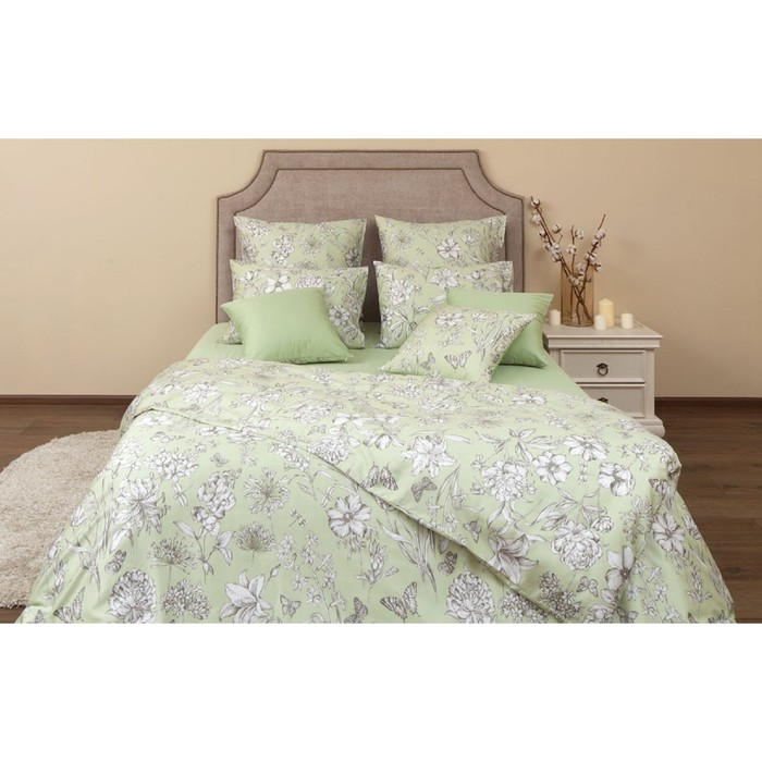 КПБ "Грация фисташка/3" 1,5 сп 156х220 см, 140х205 см, 70х70 см-2 шт., сатин 130 г/м2