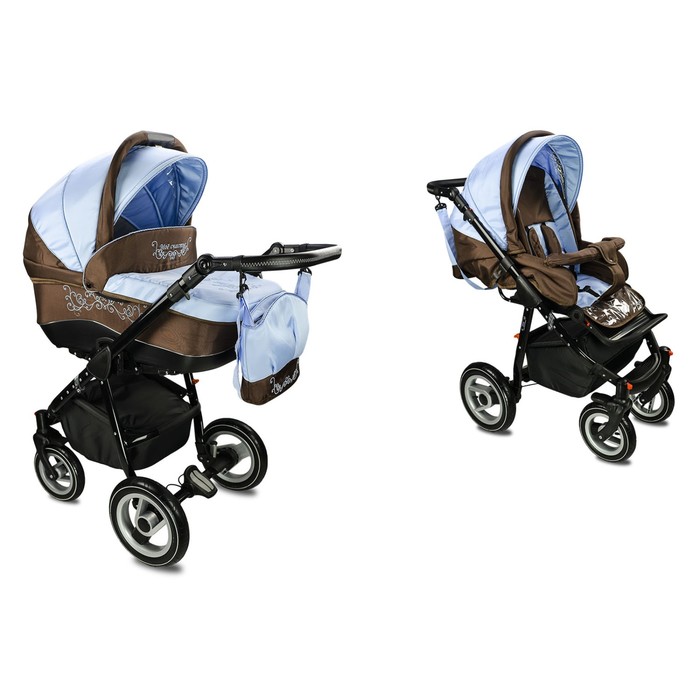 Коляска детская Кл-2 "Мое счастье" комбинированная 2 в 1 (203, голубой с коричневым, КЛ-2 АЛ, R12+R1