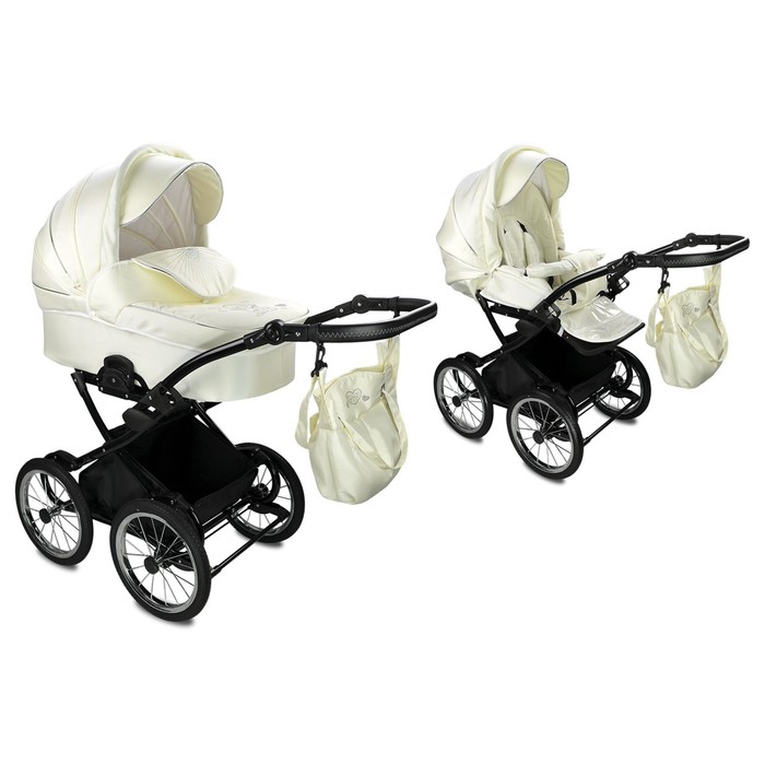 Коляска детская Кл-1 "Нежность" комбинированная 2 в 1 (104, молочный, КЛ-1 АЛ, R14 спицы)