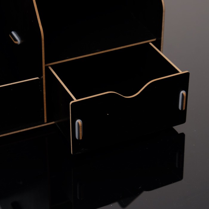 Органайзер для канцелярии, сборный, выдвижной ящик, 7 отделений, чёрный, 29.5х26.5х29 см