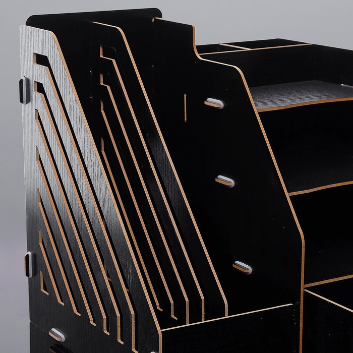 Органайзер для канцелярии, сборный, выдвижной ящик, 7 отделений, чёрный, 29.5х26.5х29 см