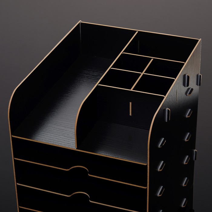 Органайзер для канцелярии, сборный, вертикальный, 12 отделений, чёрный, 25х32х35 см