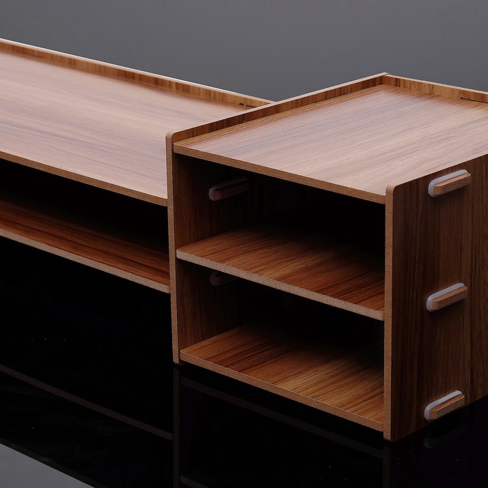 Органайзер для канцелярии, сборный, выдвижной ящик, 3 отделения, под дерево, 66х20х14 см