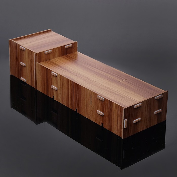 Органайзер для канцелярии, сборный, выдвижной ящик, 3 отделения, под дерево, 66х20х14 см