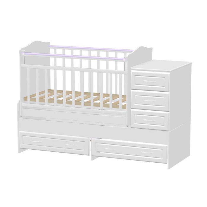 Детская кроватка-трансформер "Раиса" маятник поперечный, белая