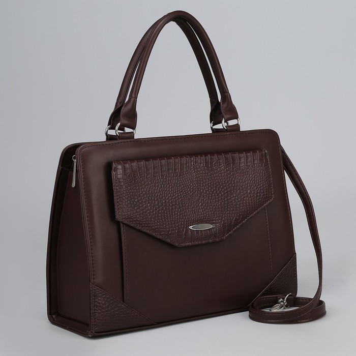 Сумка женская, отдел на молнии, наружный карман, длинный ремень, цвет коричневый