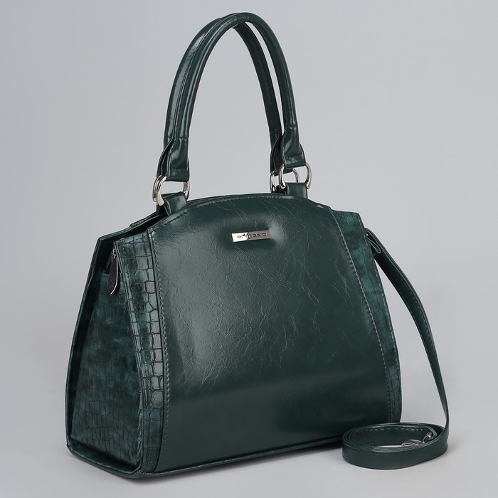 Сумка женская, отдел на молнии, наружный карман, длинный ремень, цвет изумрудный