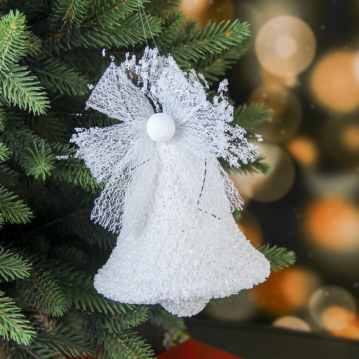 Украшение новогоднее "Колокольчик" снежный с бантиком 12,5*15 см
