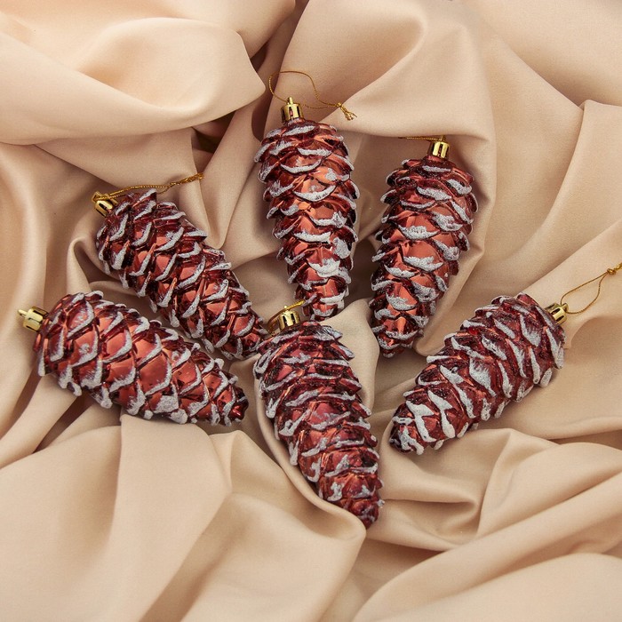 Украшение ёлочное "Шишки" в снегу (набор 6 шт) 5*10 см