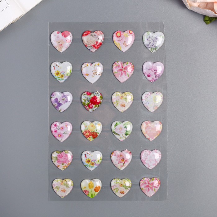 Наклейка пластик стразы "Цветы в сердечках" 1,8х1,8 см МИКС 20х10 см