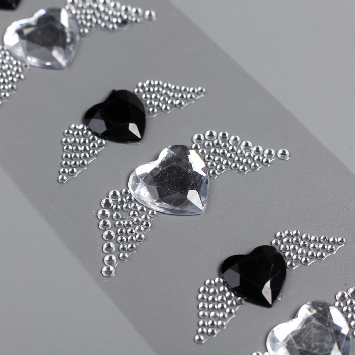 Наклейка пластик стразы "Сердце с крыльями" 23,5х7 см