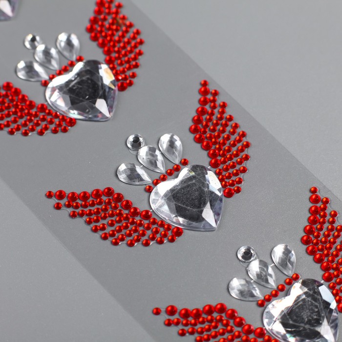 Наклейка пластик стразы "Сердце с крыльями и короной" 23,5х7 см