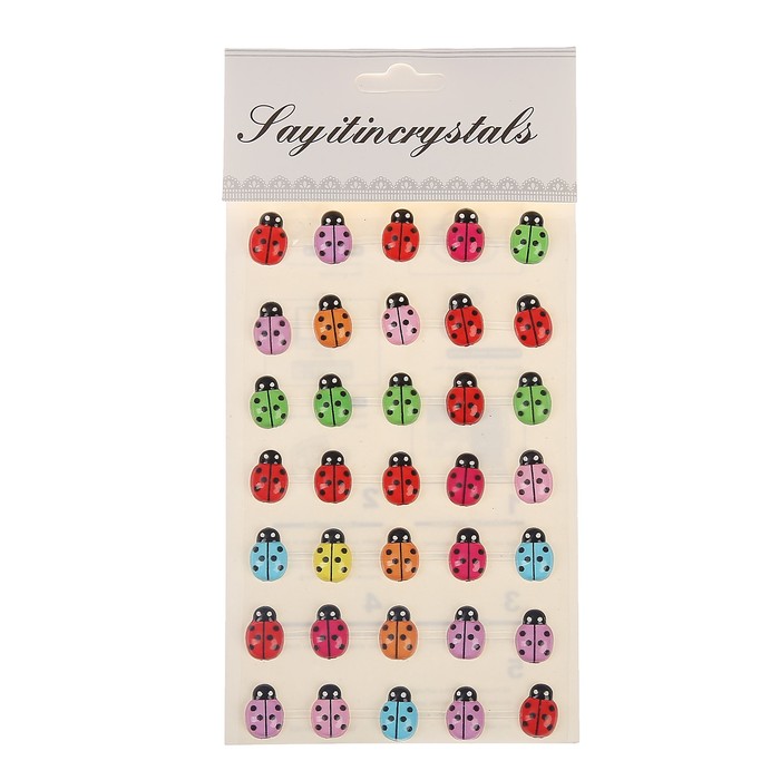 Наклейка пластик стразы "Божьи коровки" 1,5х1 см 19,5х10 см