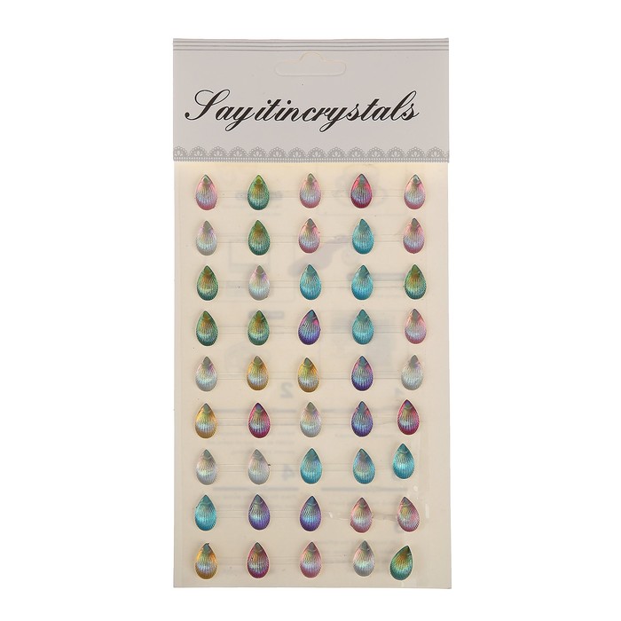 Наклейка пластик стразы "Капельки" перламутр 1,3х0,8 см 19,5х10 см
