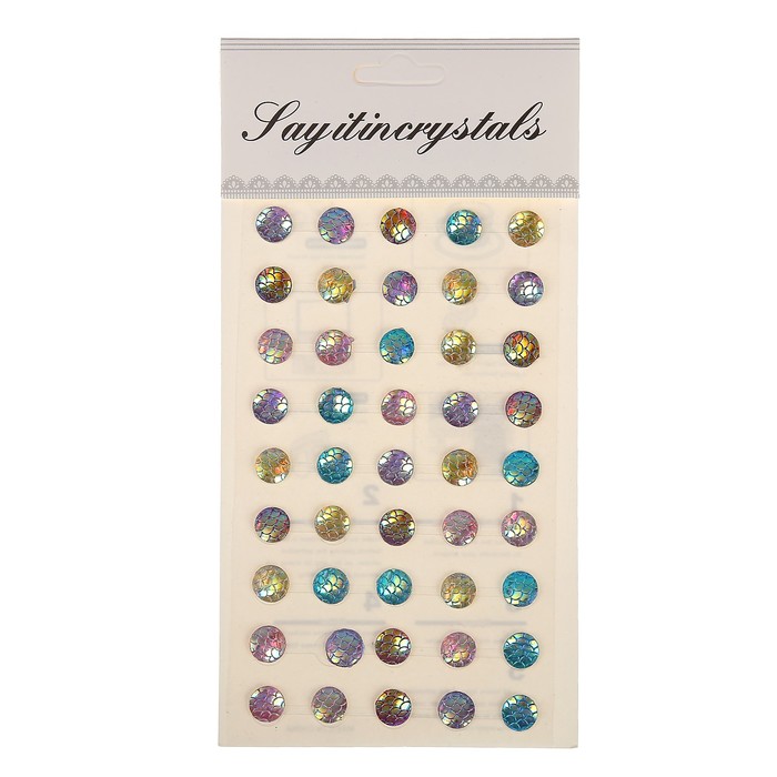 Наклейка пластик стразы "Кружочки-чешуя" перламутр 1х1 см 19,5х10 см