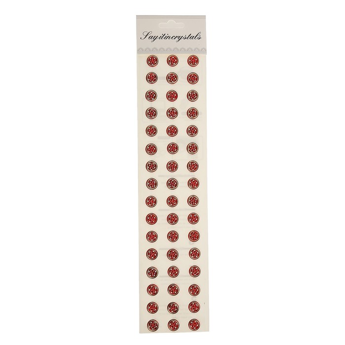 Наклейка пластик стразы "Цветочек в круге" красные 1х1 см 34х7 см