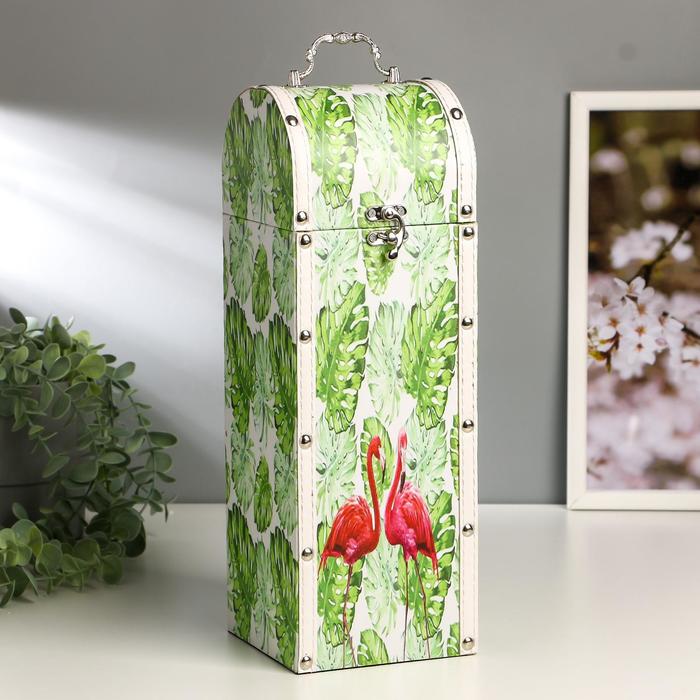 Шкатулка дерево под бутылку "Пальмовые листья и фламинго" 35х12х12 см