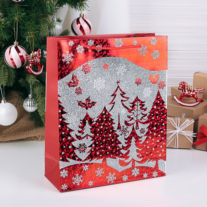 Пакет подарочный "Новогодний", люкс, 26 х 10 х 32 см