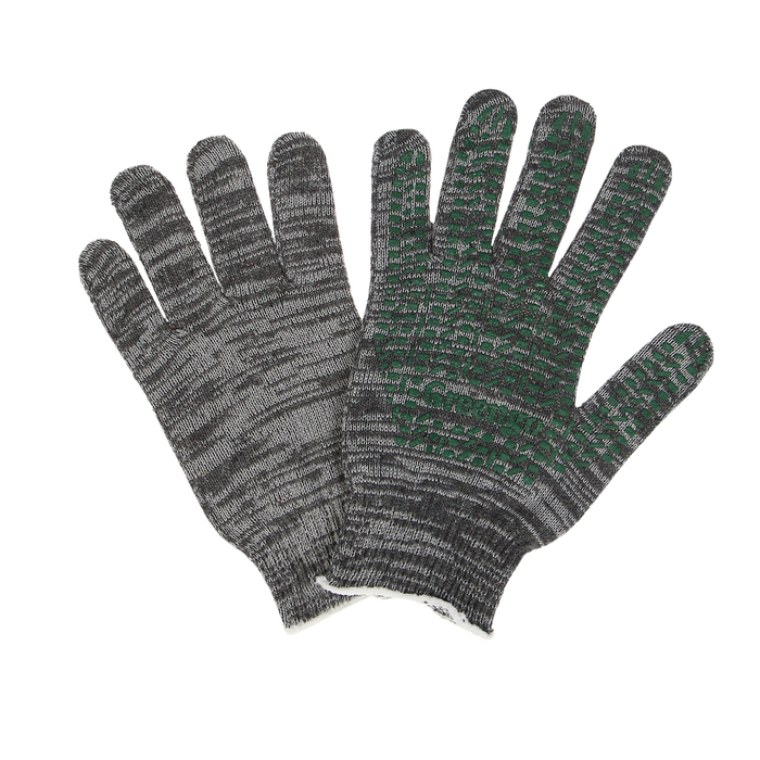 Перчатки, х/б, вязка 10 класс, 5 нитей, размер 9, с ПВХ точками, серые, Greengo