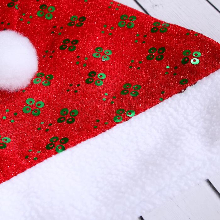 Колпак новогодний "Зелёные блёстки" красный 28*37 см
