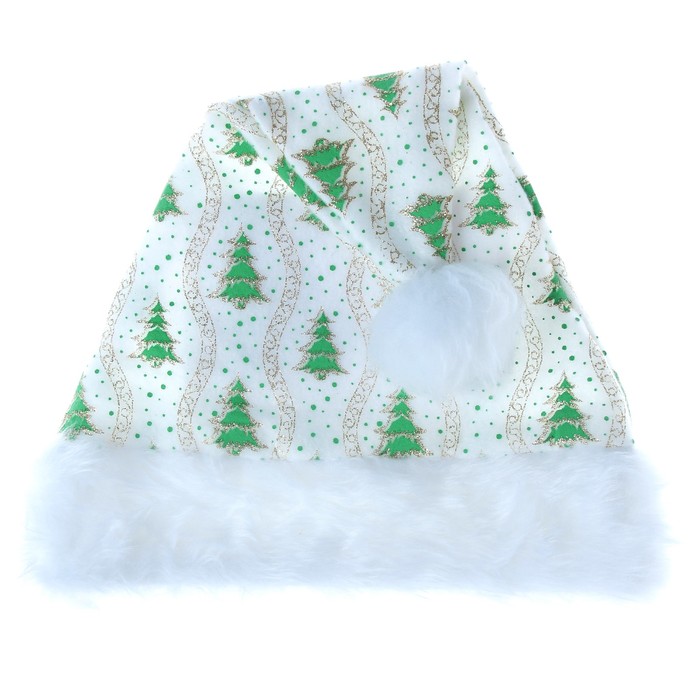 Колпак новогодний &quot;Зелёные ёлочки&quot; белый 30*36 см