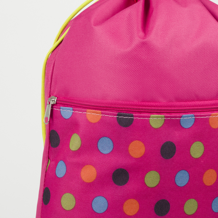 Сумка-мешок для обуви, наружный карман на молнии, цвет розовый/горох