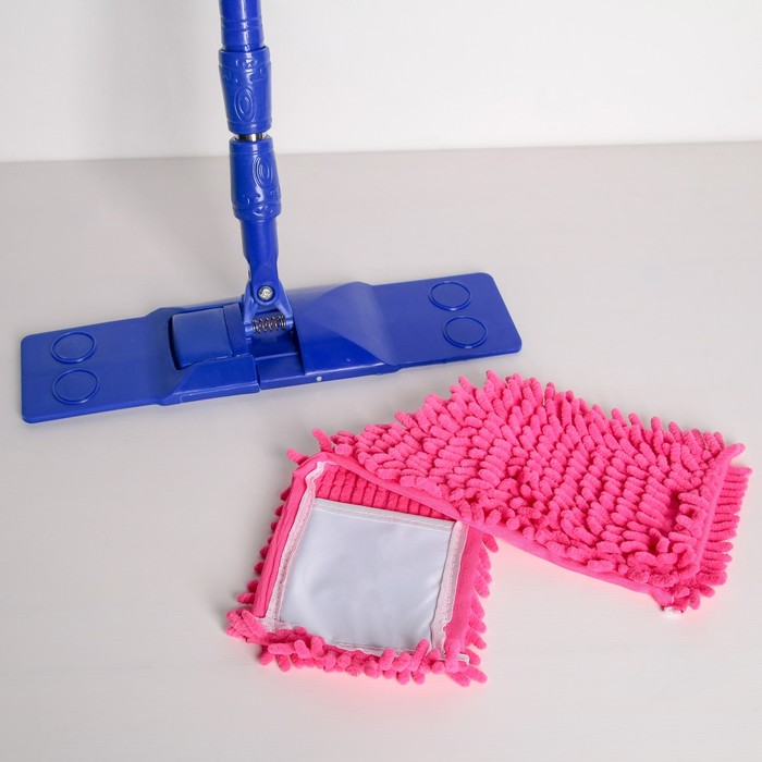 Швабра плоская телескопическая Ocean, стальная ручка, микрофибра букли 40х13х78(119) см