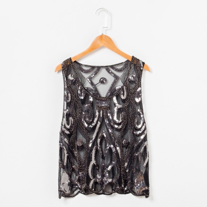 Топ с пайетками серебро, р.42-44, цв.чёрный