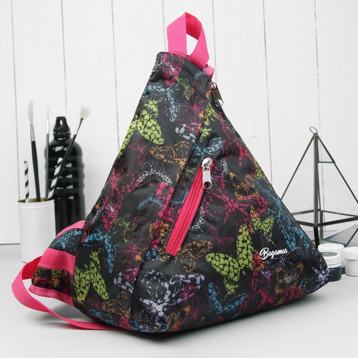 Рюкзак молодёжный "Бабочки", отдел на молнии, наружный карман, разноцветный/чёрный