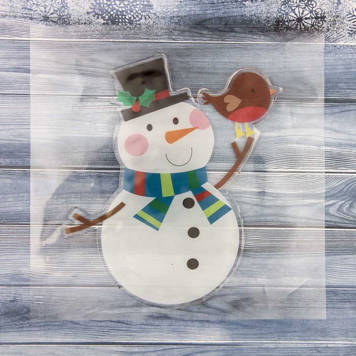 Наклейка на стекло 14*17 см снеговик с птичкой