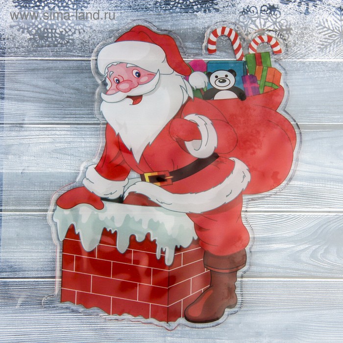 Наклейка на стекло Дед Мороз в дымоходе 14х17 см, красный