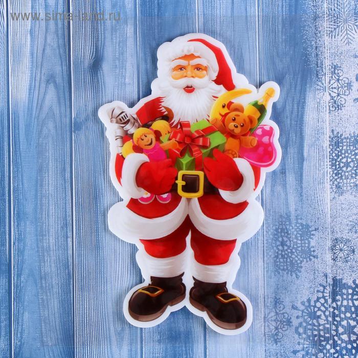 Наклейка на стекло Дед Мороз с игрушками 11х17,5 см, красный наклейка на стекло дед мороз с ёлкой 12х19 см