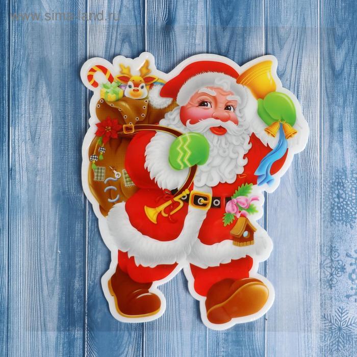Наклейка на стекло Дед Мороз с подарками и колокольчиком 14,5х18 см, красный наклейка на стекло дед мороз с игрушками 11х17 5 см красный