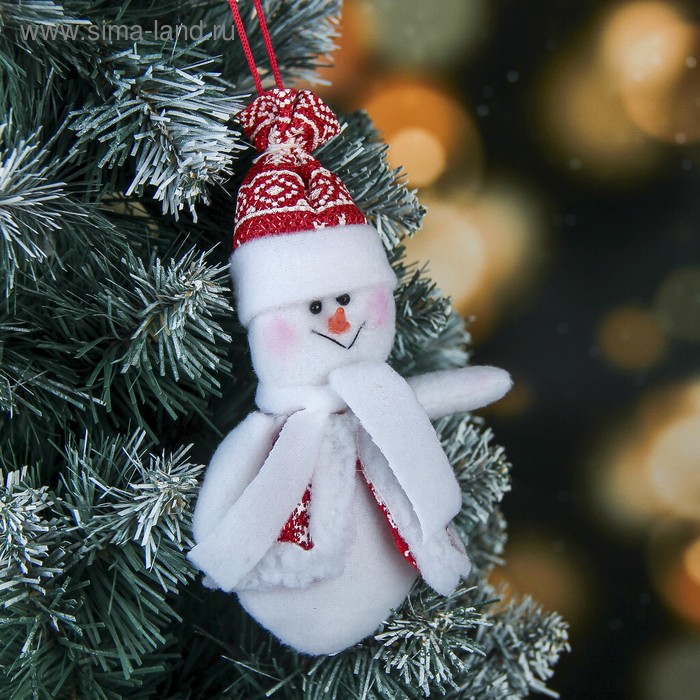 фото Мягкая подвеска "снеговик в кафтане и шапке" 12 см красно-белый зимнее волшебство