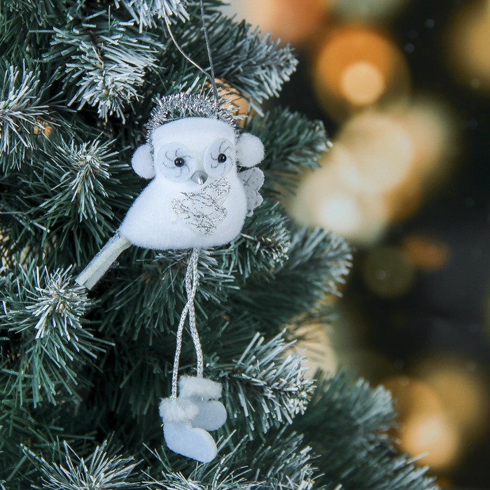 Мягкая птичка белая совушка 13 см в наушниках