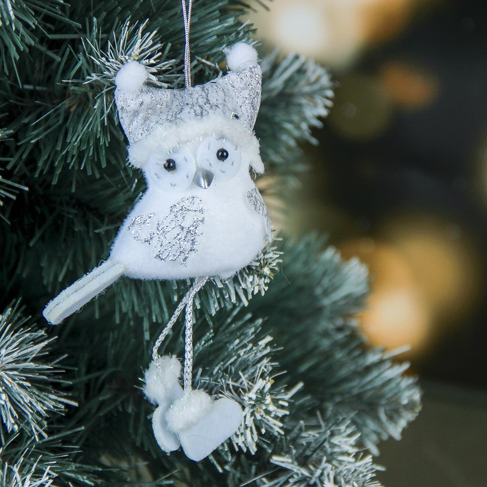 Мягкая птичка белая совушка 13 см в шапочке