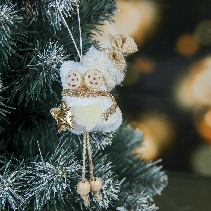 Мягкая птичка совушка бусинка 13 см в шапочке