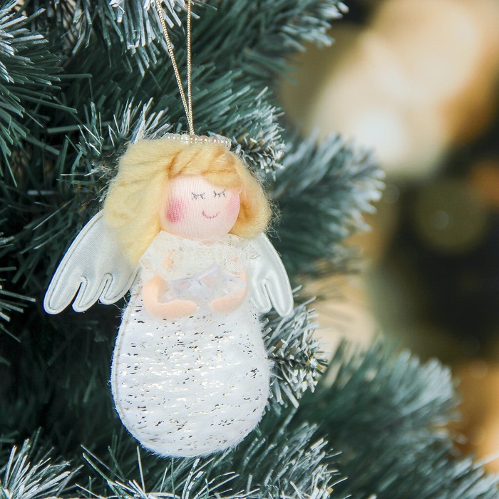 Мягкая девочка белый ангелок 9 см елочка