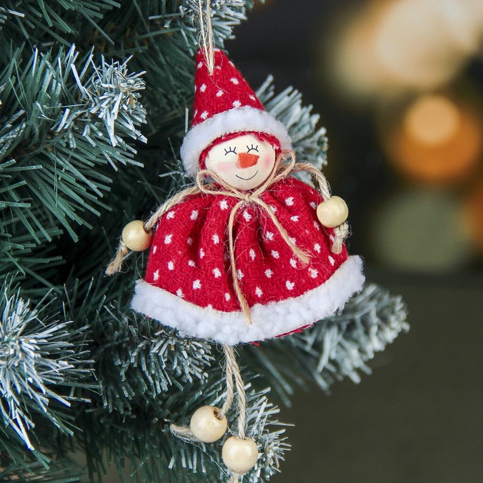 Мягкая снеговик красный горошек 13 см