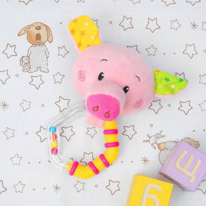 Мягкая игрушка-погремушка "Хрюшка разноцветные ушки"