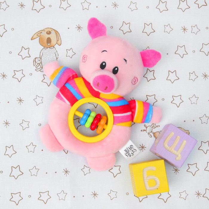 Мягкая игрушка-погремушка "Поросёнок в полосатой футболке"