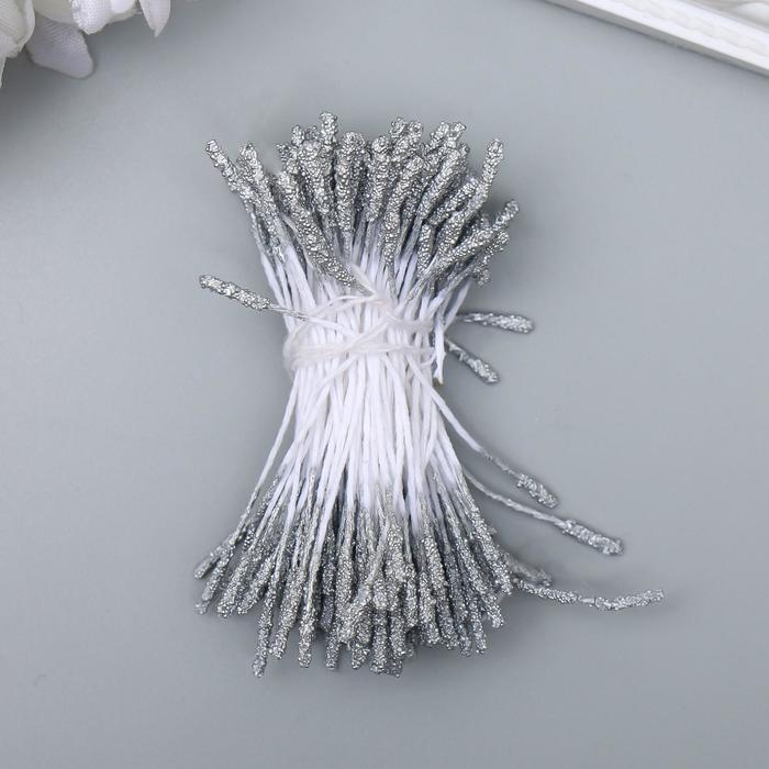 Тычинки для искусственных цветов "Пушистые серебристые" длина 6 см (набор 170 шт)